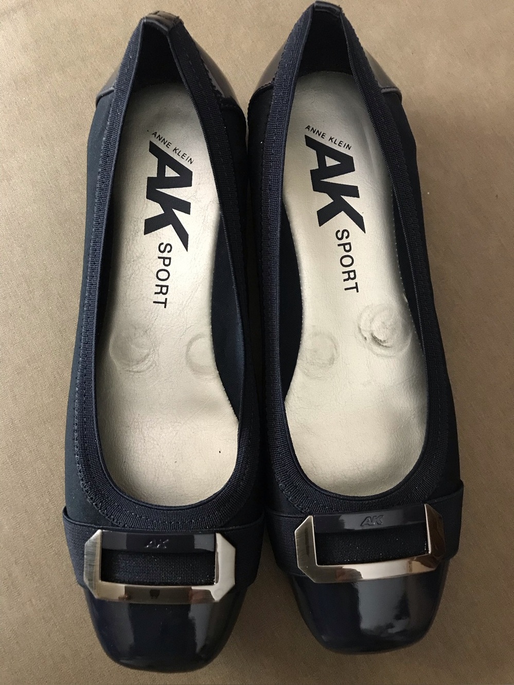 Anne Klein Navy Patent Toe Ballet Flats with Buckle